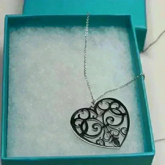 ⛓️‍💥 30" Tiffany Large Enchant Heart Filigree Pendant Necklace SS 925 + COA - Picture 4 of 9